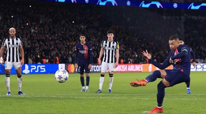 Newcastle denied win at PSG by controversial late Mbappe penalty 