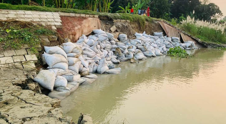 আড়িয়াল খাঁ নদের বেড়িবাঁধে ভাঙন: দুশ্চিন্তায় দেড় হাজার পরিবার