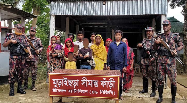 কুলাউড়া সীমান্তে বিএসএফের পুশইন করা ১৪ জন আটক